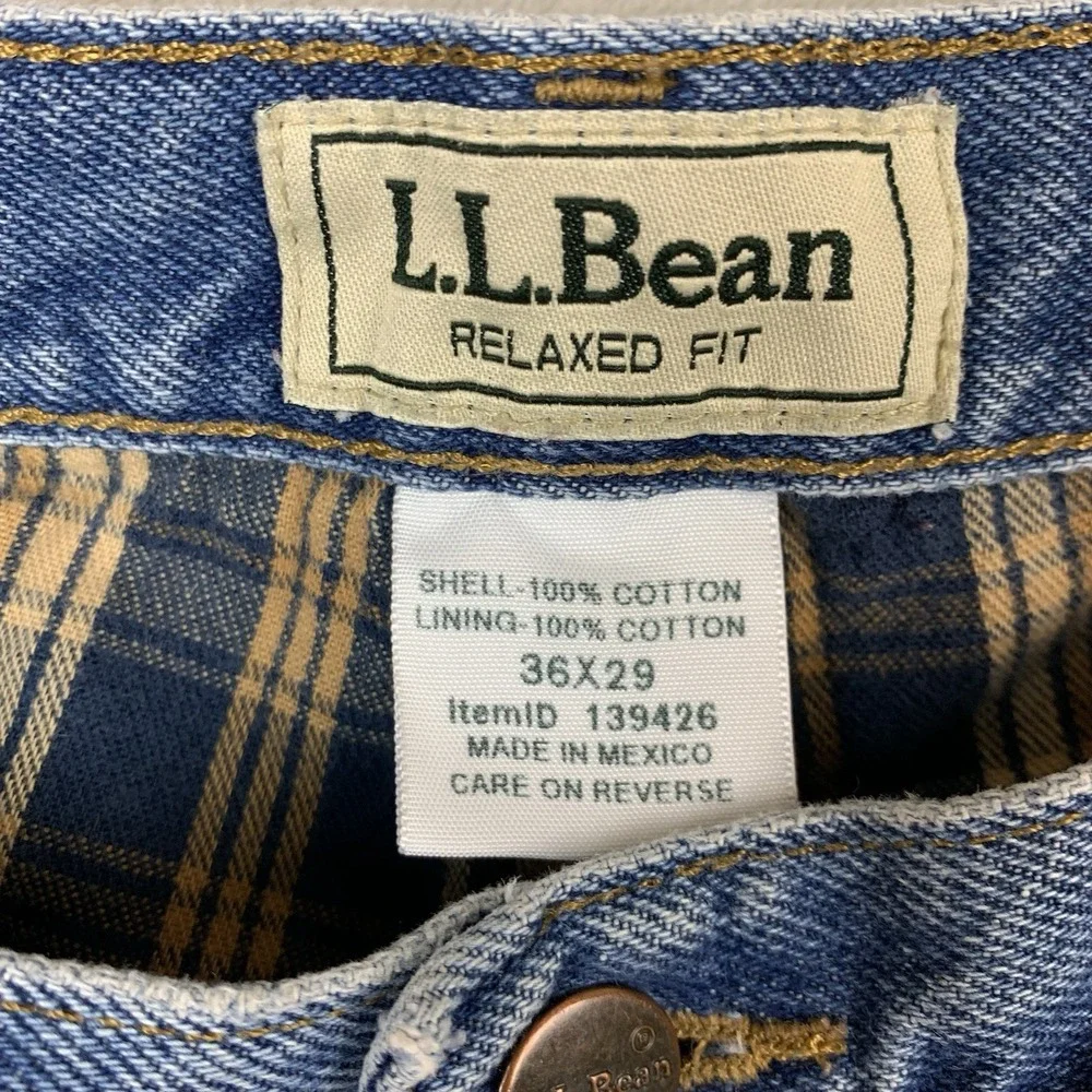 L L Bean Flannel Lined Jeans Mens 36x29* Blue Denim Relaxed Fit Work Outdoors